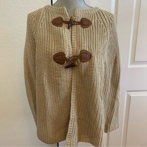Equestrian inspired tan cape with front decorative closures soft sweater OS